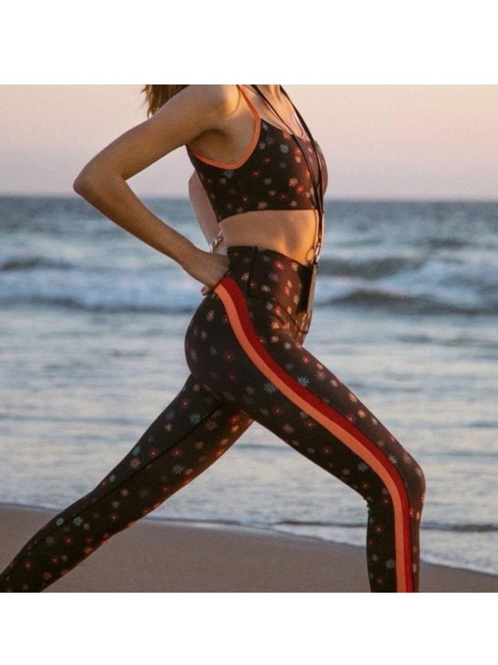 Splits59 Sydney High Waist Techflex Black Leggings Red Orange Side Stripes XS